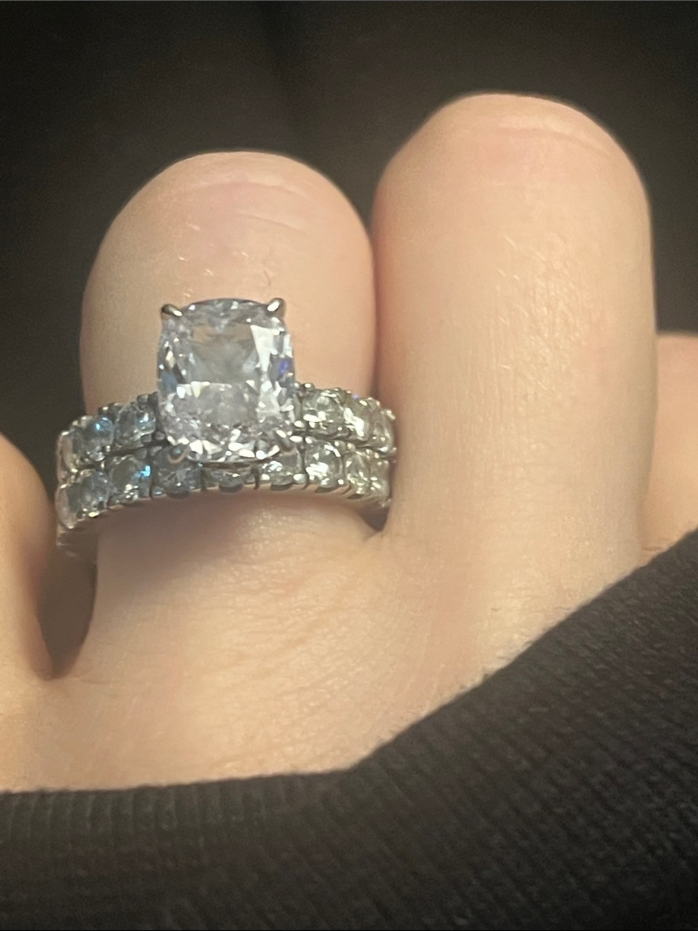 Stunning Cushion-Cut lab created diamond SolitaireRing in Solid Sterling Silver